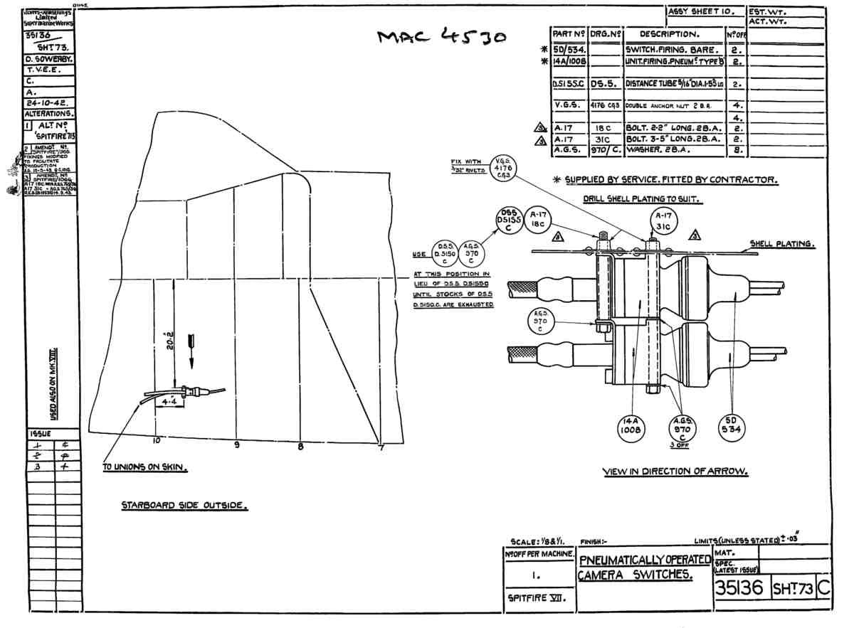 Spitfire Mk VII Type 351 Blueprints 35136 73 C Pneumatically operated camera switches A4 Photo Print