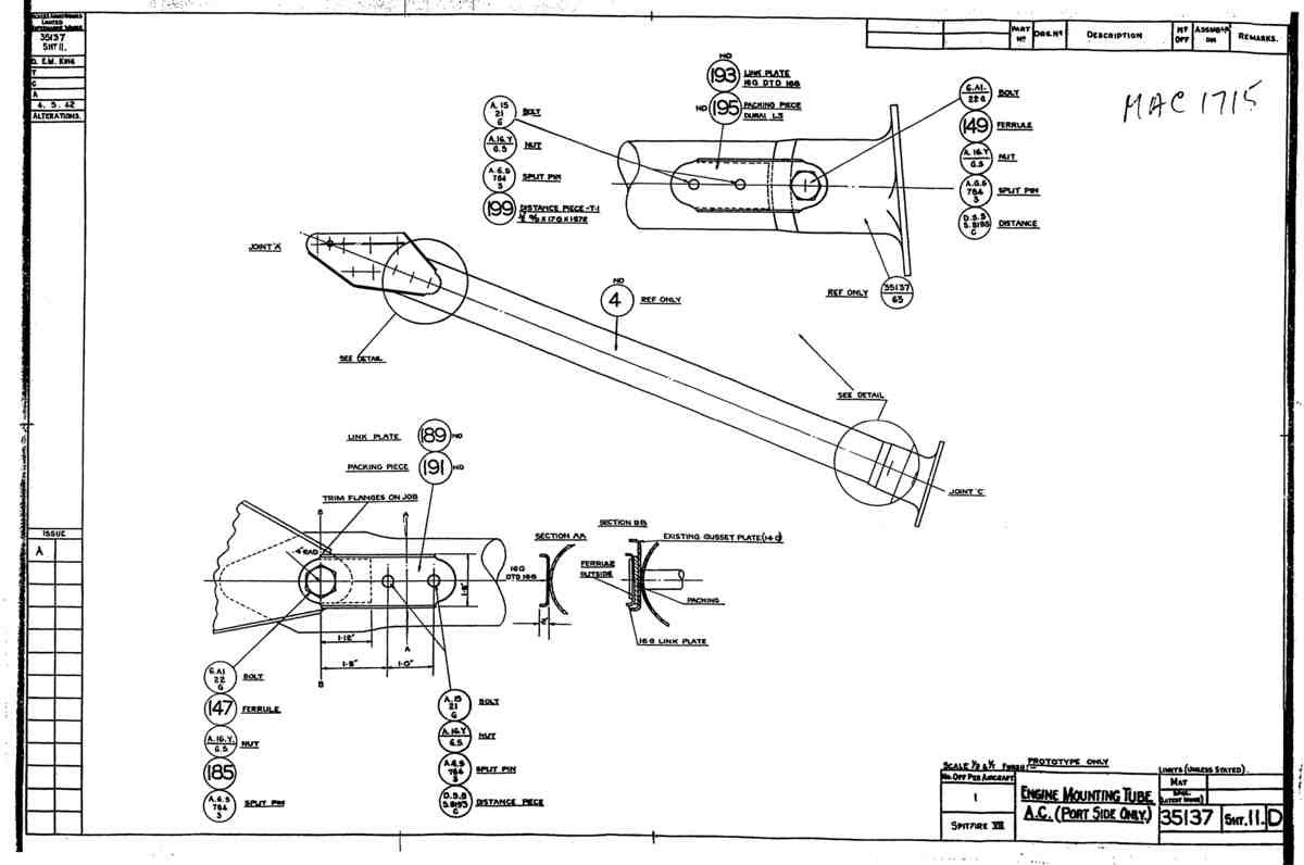 Spitfire Mk VII Type 351 Blueprints 35137 11 D Engine Mounting Tube A.C Port Side Only A4 Photo Print