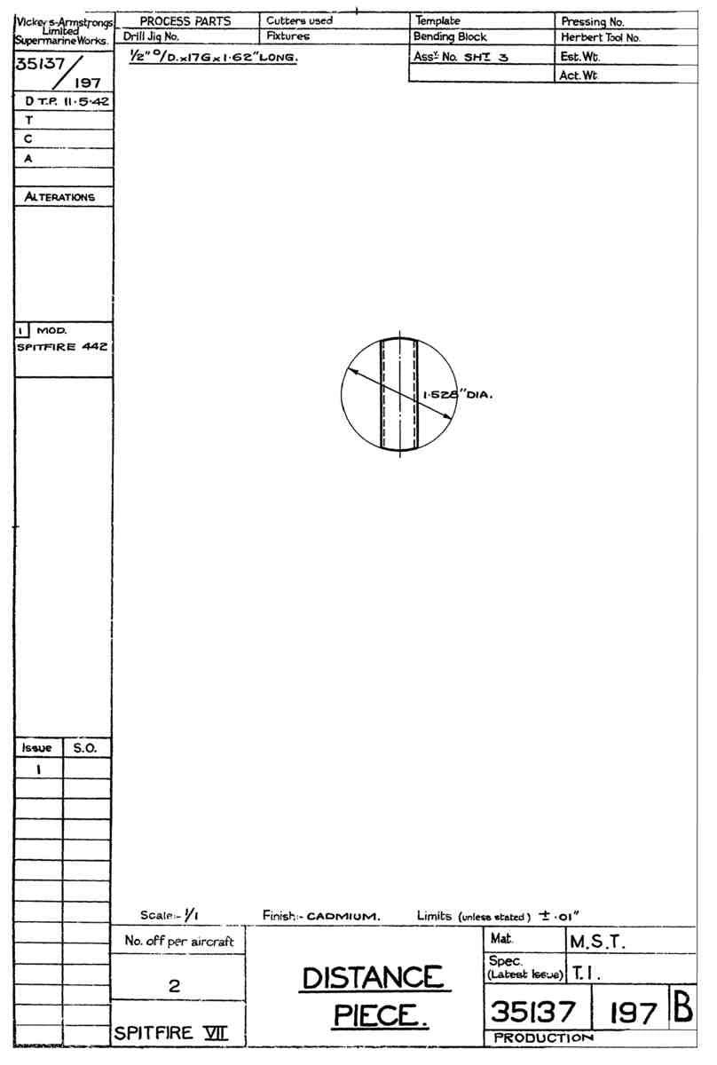 Spitfire Mk VII Type 351 Blueprints 35137 197 B Distance Piece A4 Photo Print