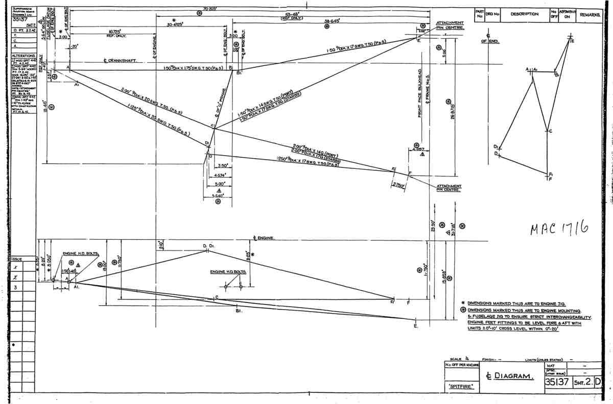 Spitfire Mk VII Type 351 Blueprints 35137 2 D Centre line Diagram A4 Photo Print