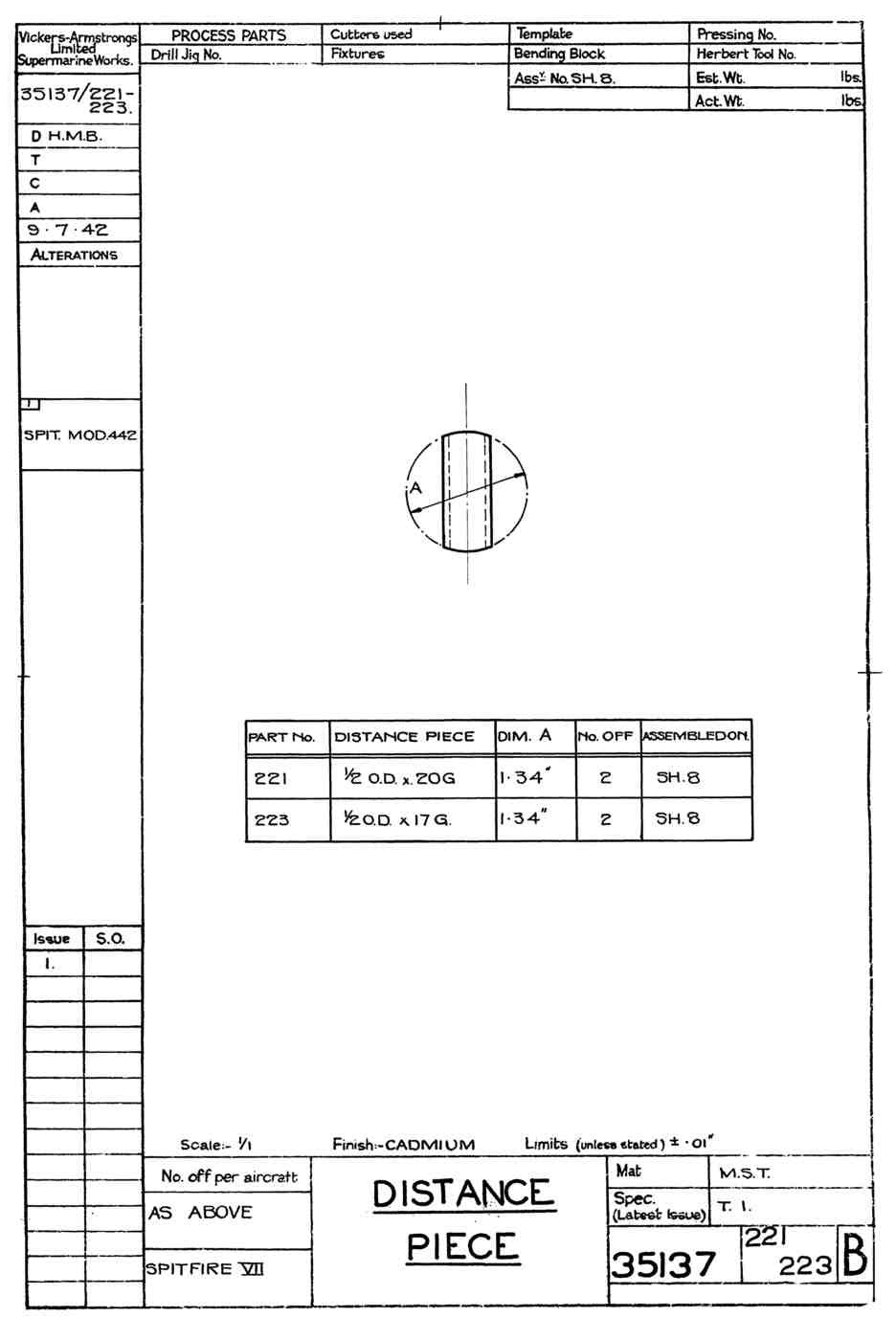 Spitfire Mk VII Type 351 Blueprints 35137 221223 B Distance Piece A4 Photo Print