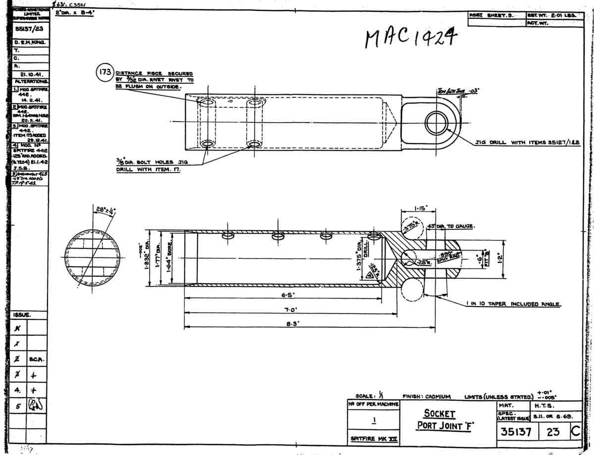Spitfire Mk VII Type 351 Blueprints 35137 23 C Socket Port Joint F A4 Photo Print