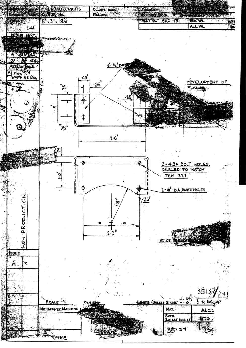 Spitfire Mk VII Type 351 Blueprints 35137 241Angle Bracket Repair Scheme A4 Photo Print