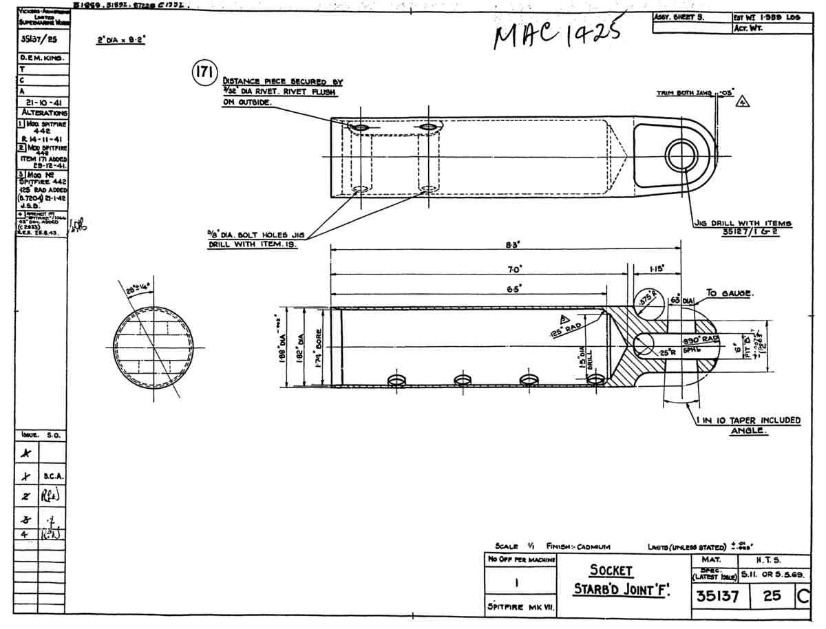 Spitfire Mk VII Type 351 Blueprints 35137 25 C Socket Starboard Joint F A4 Photo Print