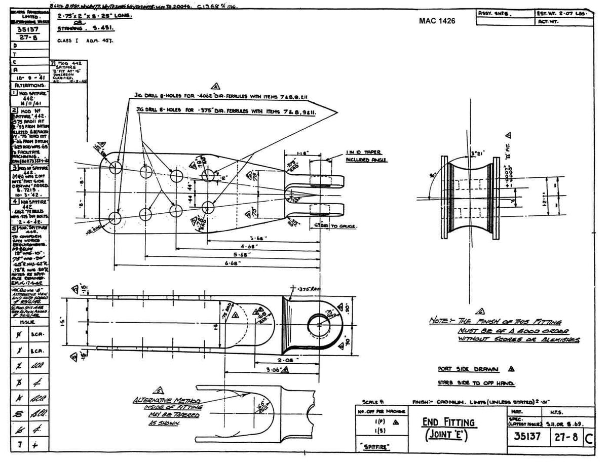 Spitfire Mk VII Type 351 Blueprints 35137 2728 C End Fitting Joint E A4 Photo Print