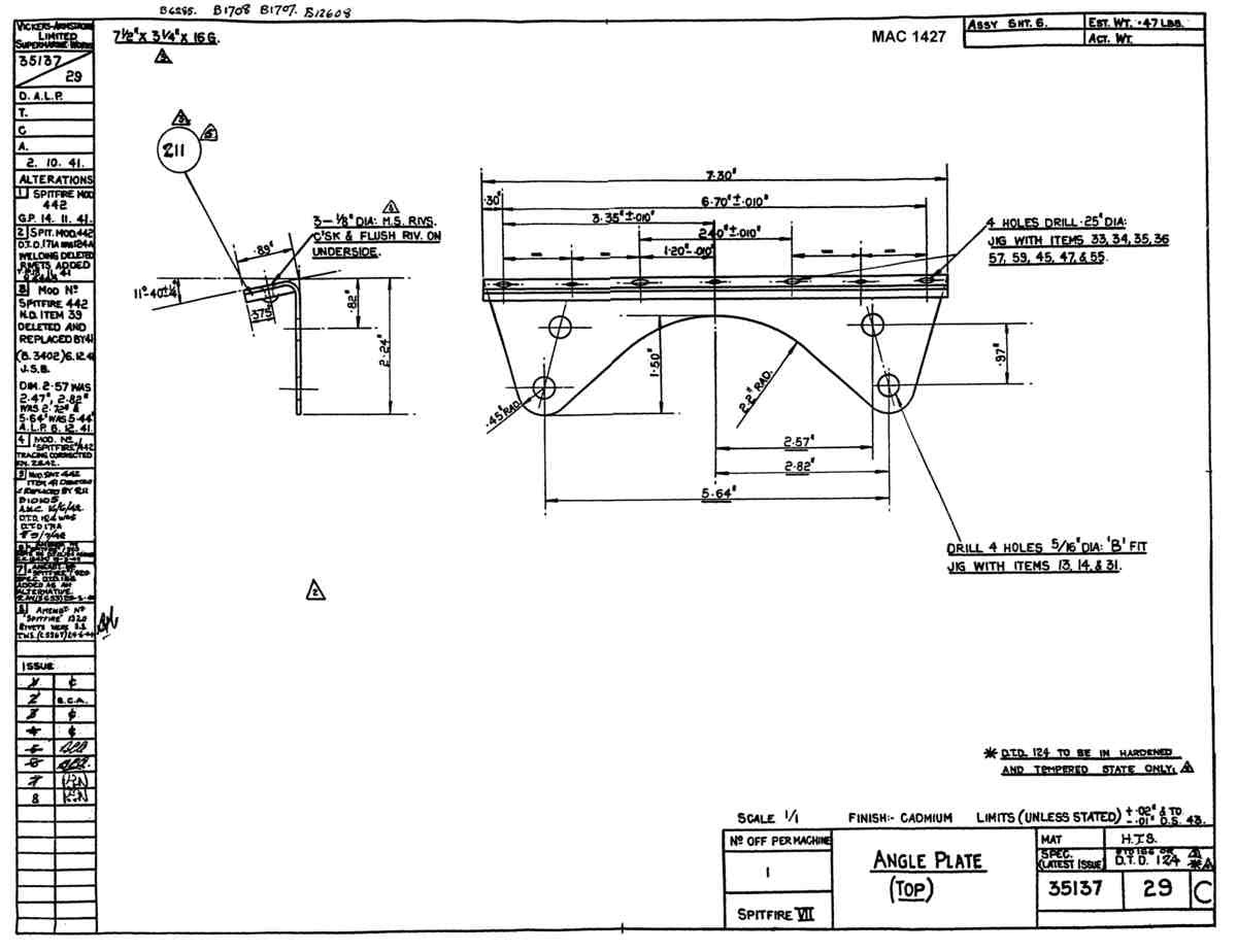 Spitfire Mk VII Type 351 Blueprints 35137 29 C Angle Plate Top A4 Photo Print