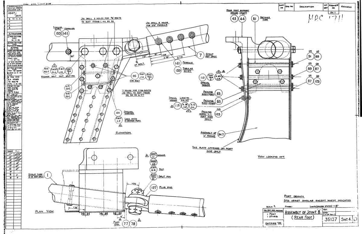 Spitfire Mk VII Type 351 Blueprints 35137 4 D Assembly of Joint B Rear Foot A4 Photo Print