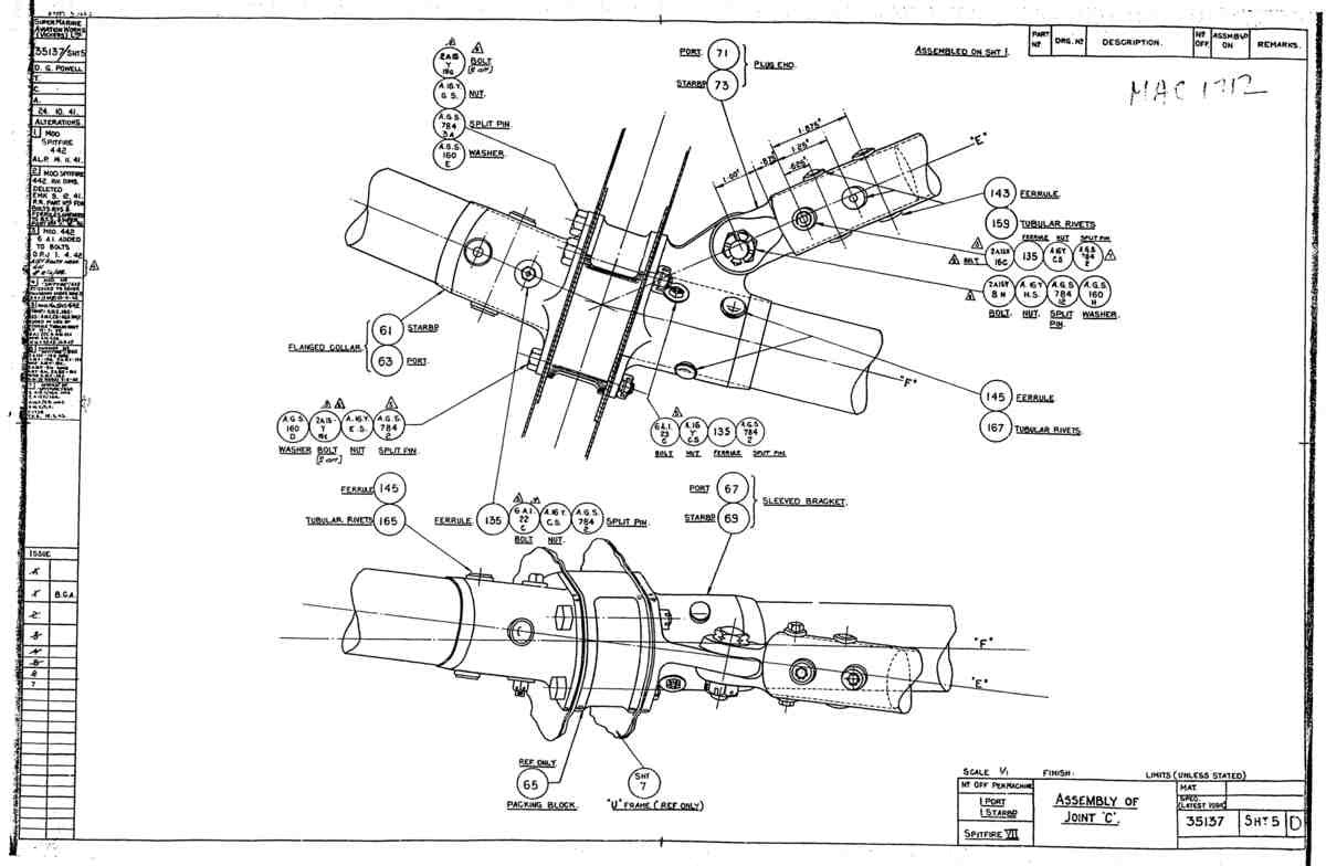 Spitfire Mk VII Type 351 Blueprints 35137 5 D Assembly of Joint C A4 Photo Print