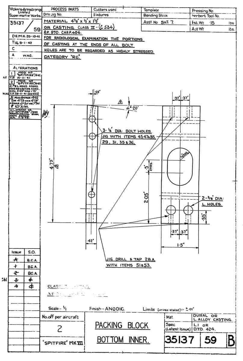 Spitfire Mk VII Type 351 Blueprints 35137 59 B Packing Block Bottom Inner A4 Photo Print
