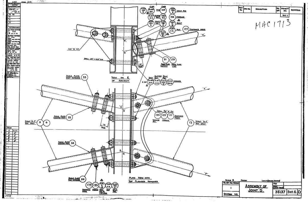 Spitfire Mk VII Type 351 Blueprints 35137 6 D Assembly of Joint D A4 Photo Print
