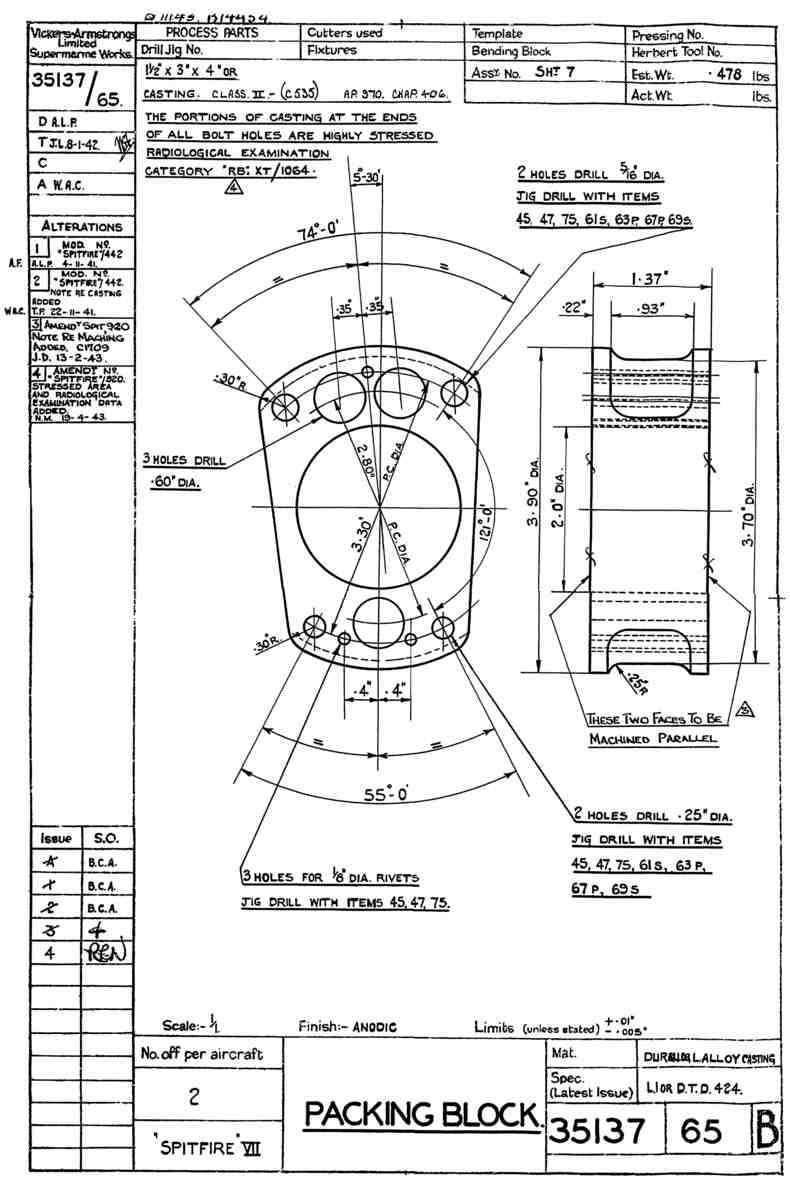 Spitfire Mk VII Type 351 Blueprints 35137 65 B Packing Block A4 Photo Print