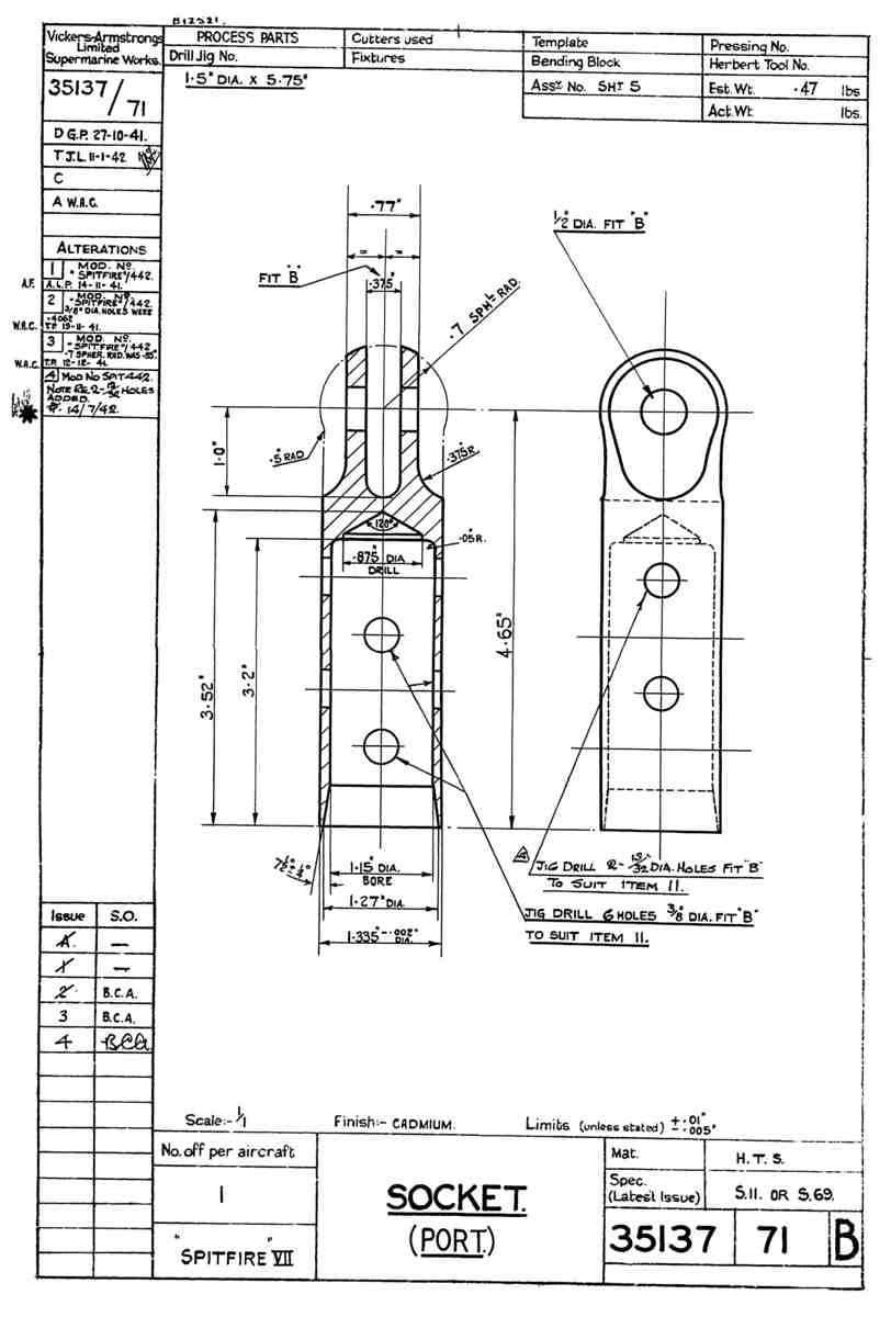 Spitfire Mk VII Type 351 Blueprints 35137 71 B Socket Port A4 Photo Print