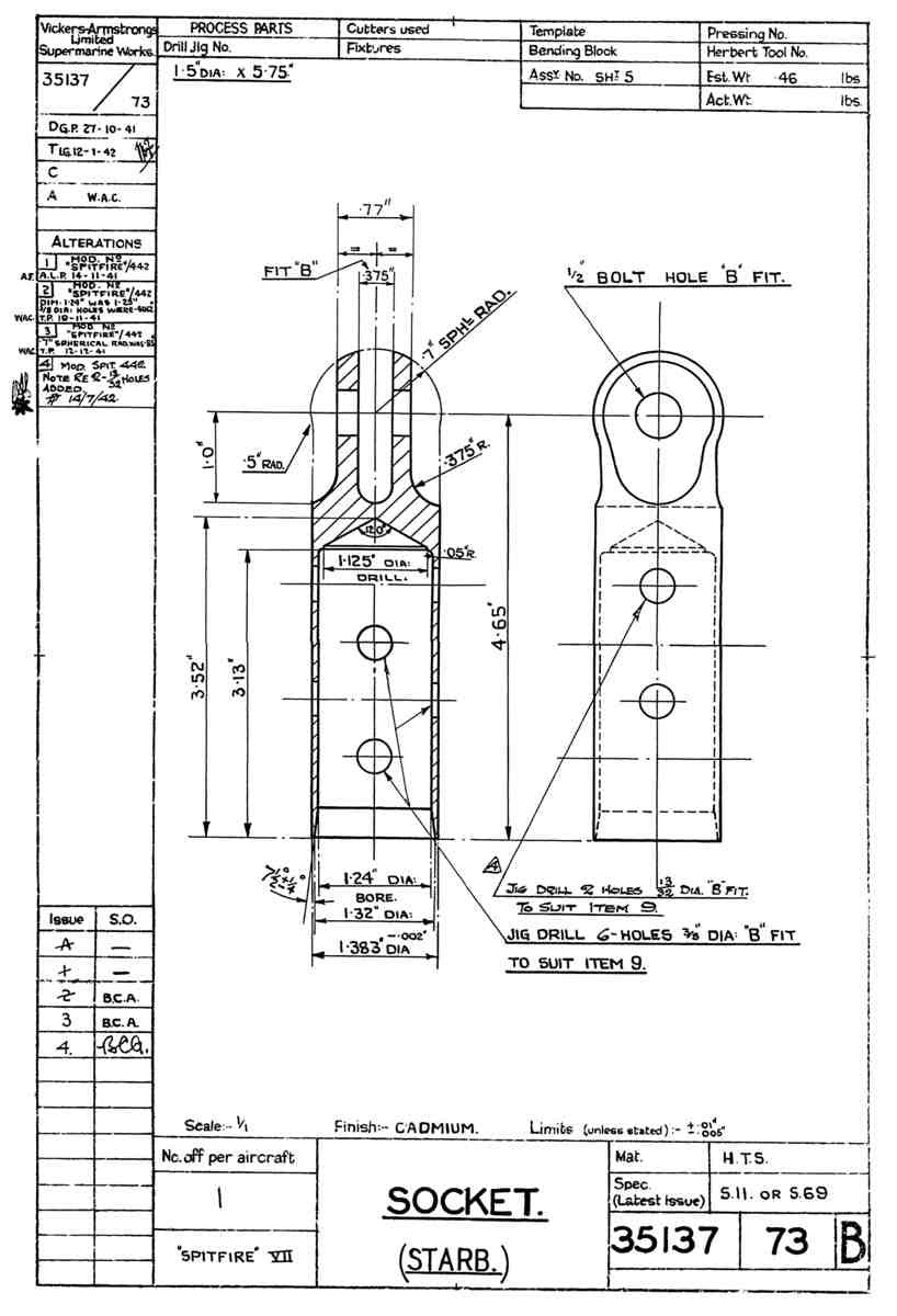 Spitfire Mk VII Type 351 Blueprints 35137 73 B Socket Starboard A4 Photo Print