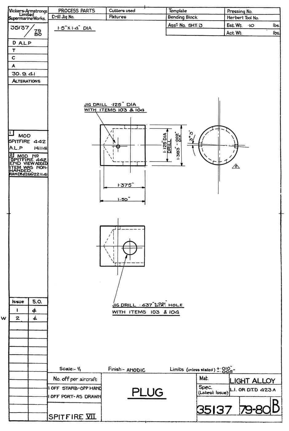 Spitfire Mk VII Type 351 Blueprints 35137 7980 B Plug A4 Photo Print