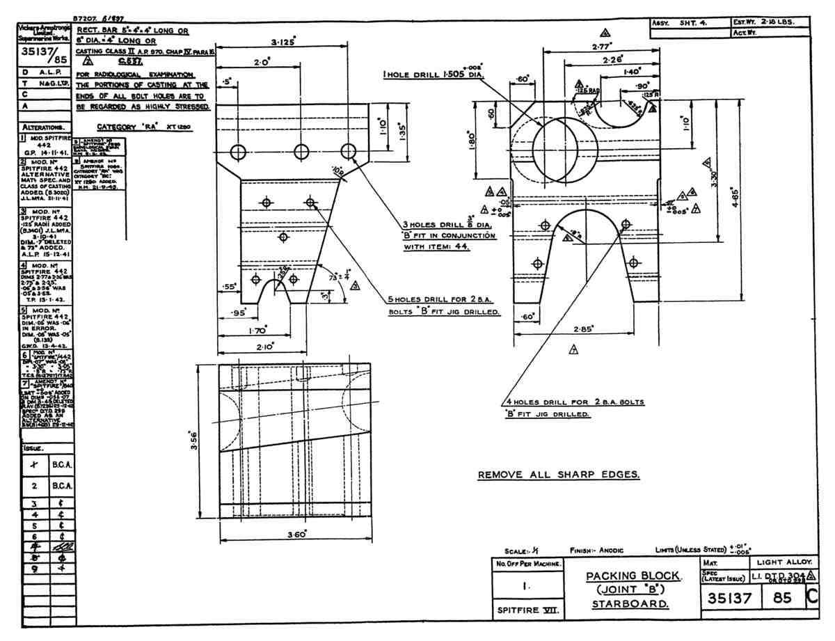 Spitfire Mk VII Type 351 Blueprints 35137 85 C Packing Block Joint B Starboard A4 Photo Print