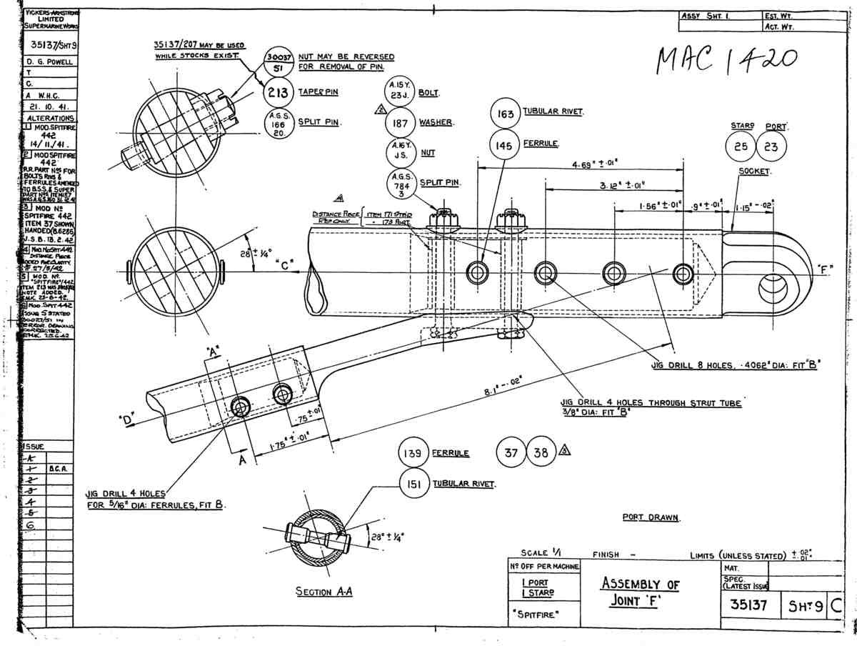 Spitfire Mk VII Type 351 Blueprints 35137 9 C Assembly of Joint F A4 Photo Print
