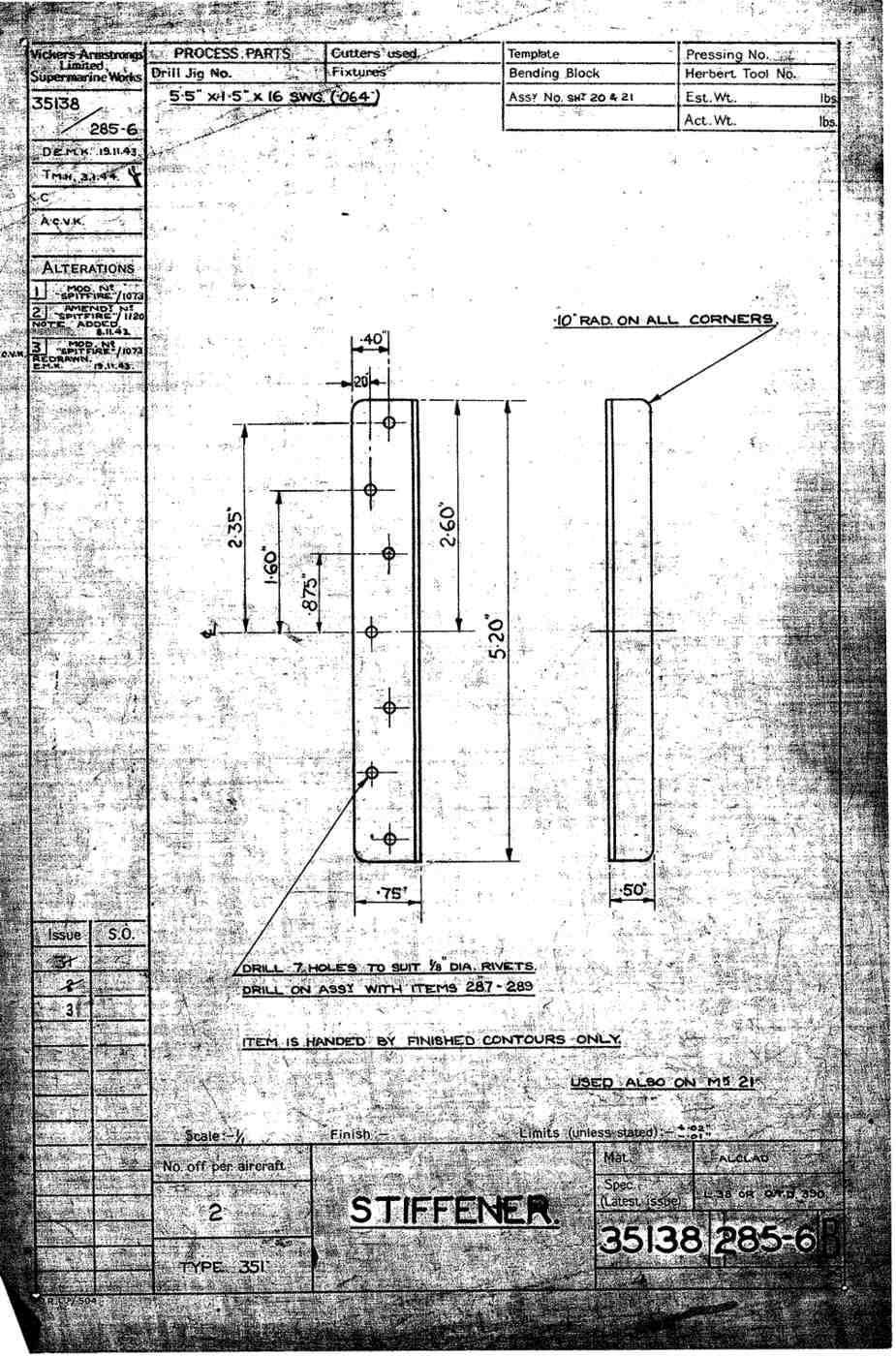 Spitfire Mk VII Type 351 Blueprints 35138 285286 B Stiffener A4 Photo Print