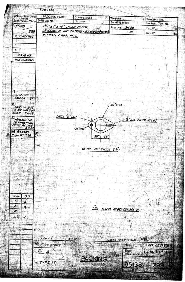 Spitfire Mk VII Type 351 Blueprints 35138 299 B Packing A4 Photo Print