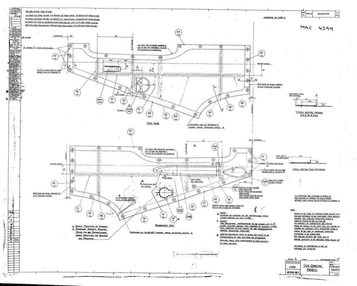 Spitfire Mk VII Type 351 Blueprints 35138 3738 x Side Cowling Panels A4 Photo Print