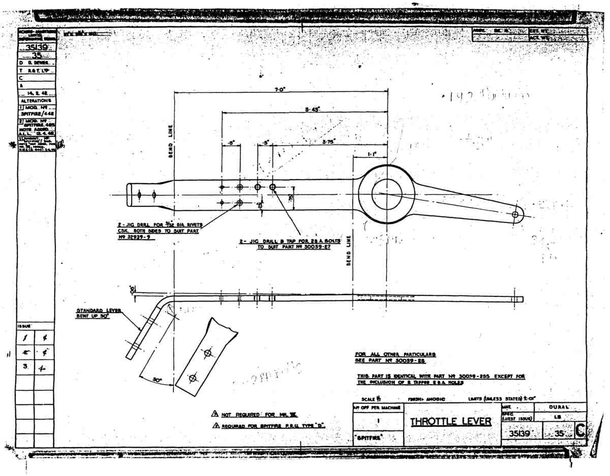 Spitfire Mk VII Type 351 Blueprints 35139 35 C Throttle Lever A4 Photo Print