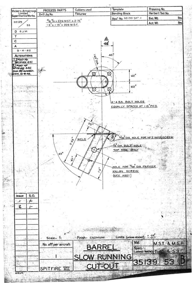 Spitfire Mk VII Type 351 Blueprints 35139 53 B Barrel Slow Running Cut Out A4 Photo Print