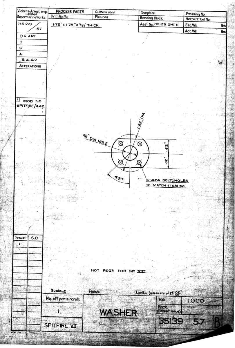 Spitfire Mk VII Type 351 Blueprints 35139 57 B Washer A4 Photo Print