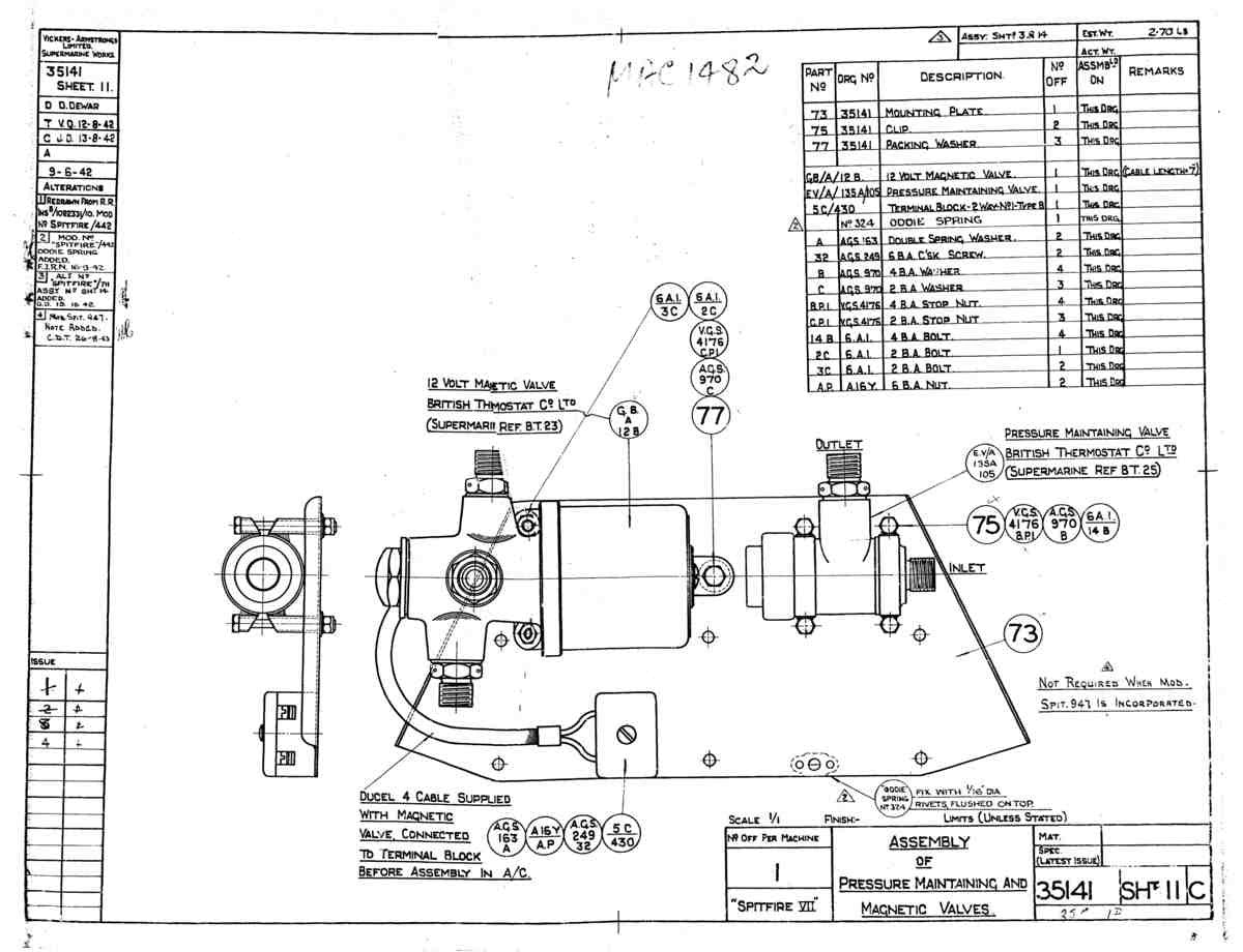 Spitfire Mk VII Type 351 Blueprints 35141 11 C Assembly of pressure Maintaining and Magnetic  A4 Photo Print