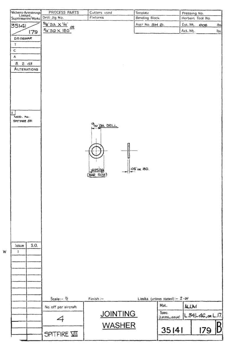 Spitfire Mk VII Type 351 Blueprints 35141 179 B Jointing Washer A4 Photo Print