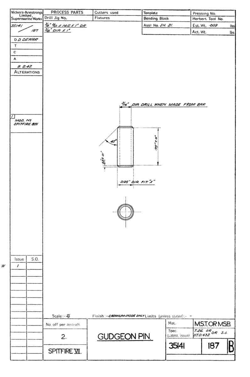 Spitfire Mk VII Type 351 Blueprints 35141 187 B Gudgeon Pin A4 Photo Print
