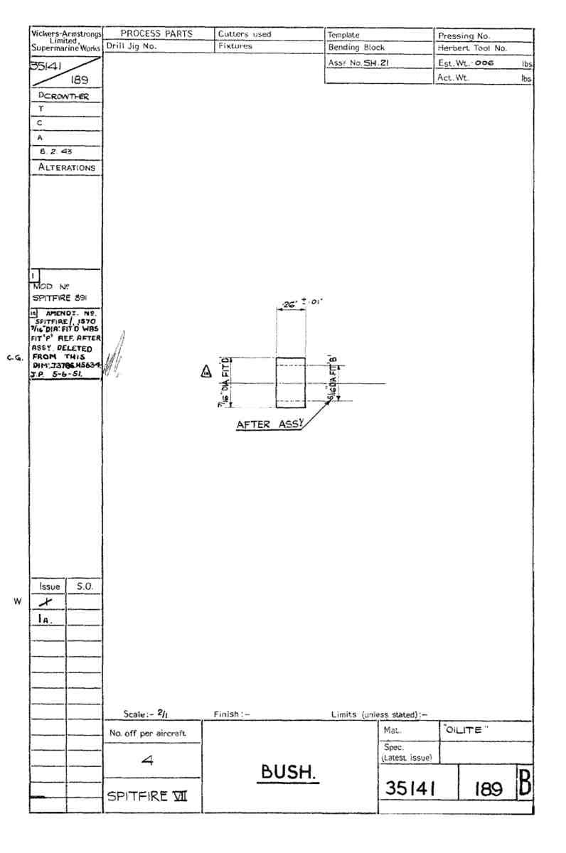 Spitfire Mk VII Type 351 Blueprints 35141 189 B Bush A4 Photo Print