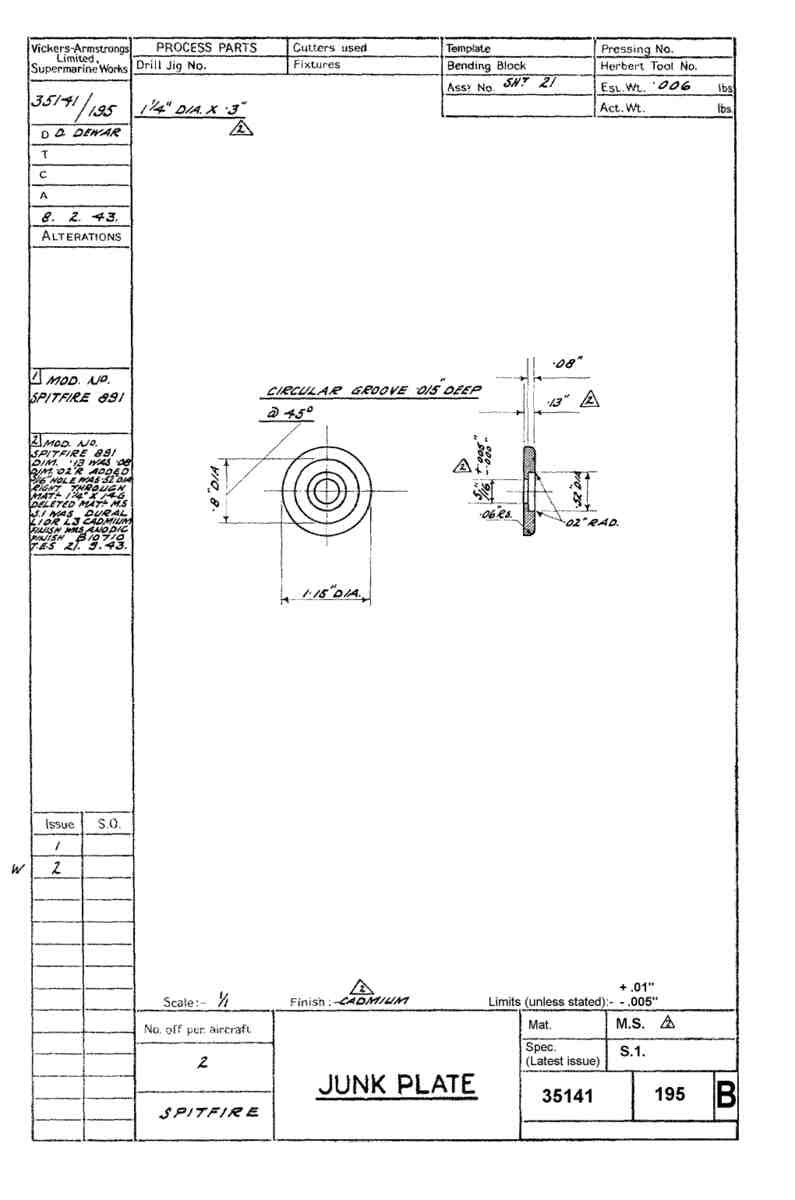 Spitfire Mk VII Type 351 Blueprints 35141 195 B Junk Plate A4 Photo Print