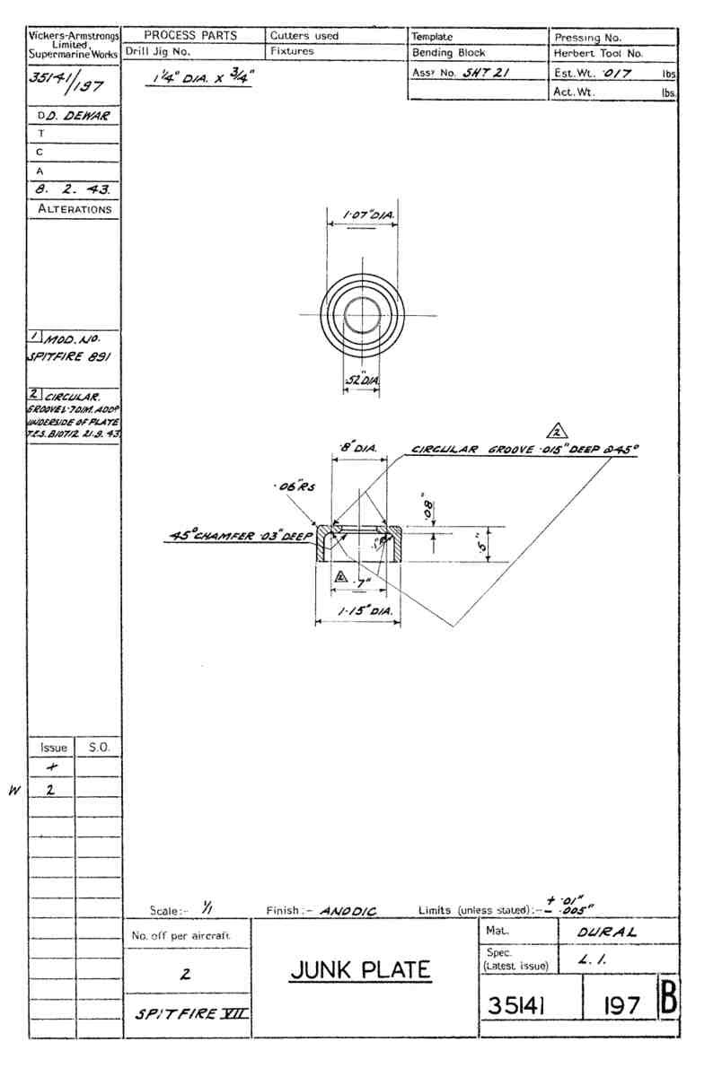 Spitfire Mk VII Type 351 Blueprints 35141 197 B Junk Plate A4 Photo Print