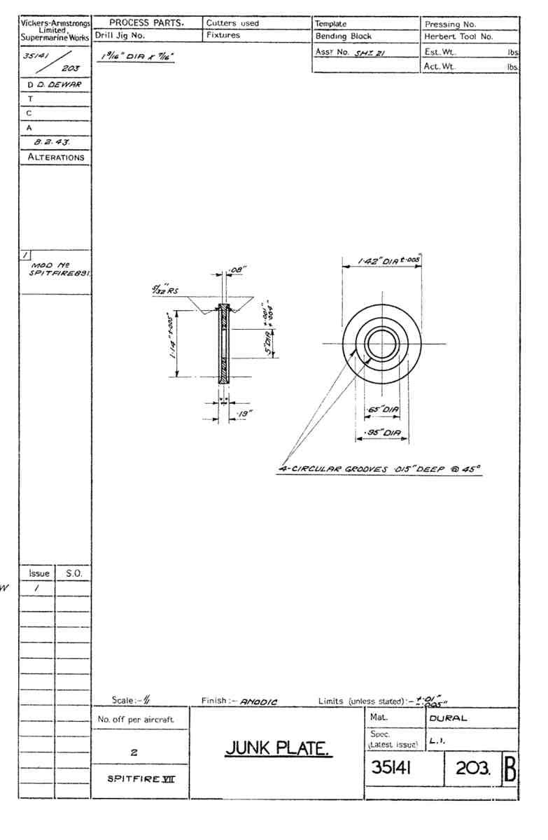Spitfire Mk VII Type 351 Blueprints 35141 203 B Junk Plate A4 Photo Print