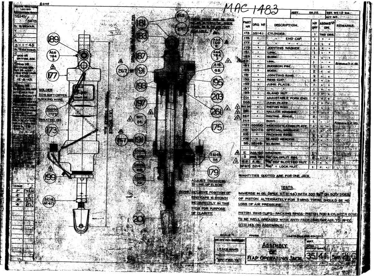 Spitfire Mk VII Type 351 Blueprints 35141 21 C Assembly of Flap Operating Jack A4 Photo Print