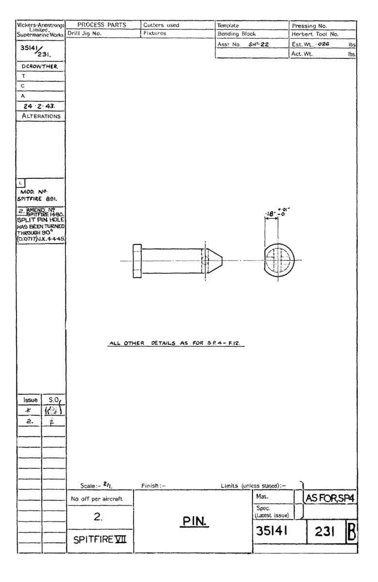 Spitfire Mk VII Type 351 Blueprints 35141 231 B Pin A4 Photo Print