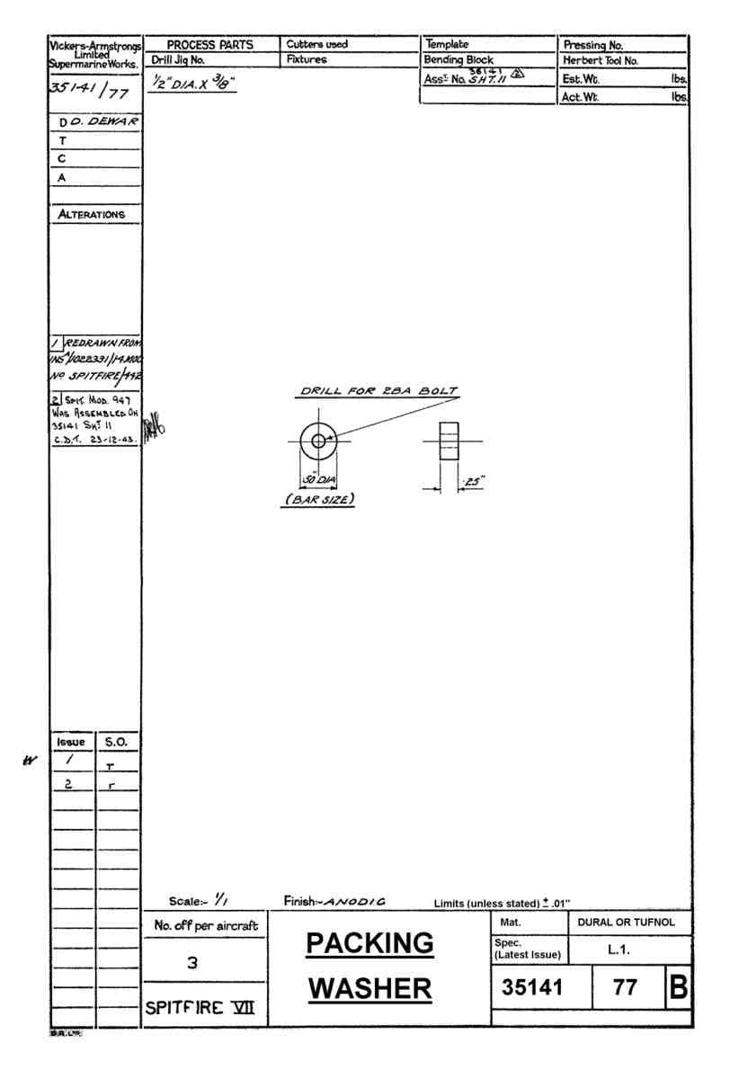 Spitfire Mk VII Type 351 Blueprints 35141 77 B Packing Washer A4 Photo Print