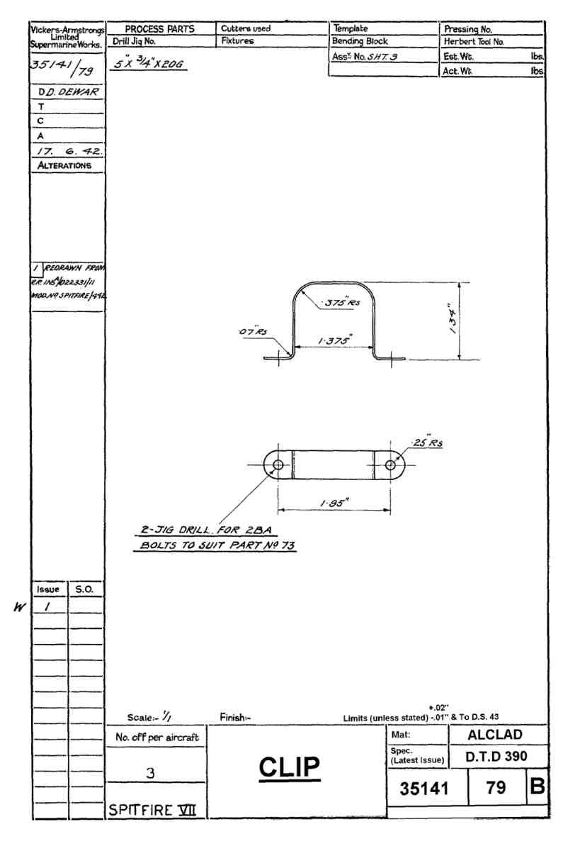 Spitfire Mk VII Type 351 Blueprints 35141 79 B Clip A4 Photo Print