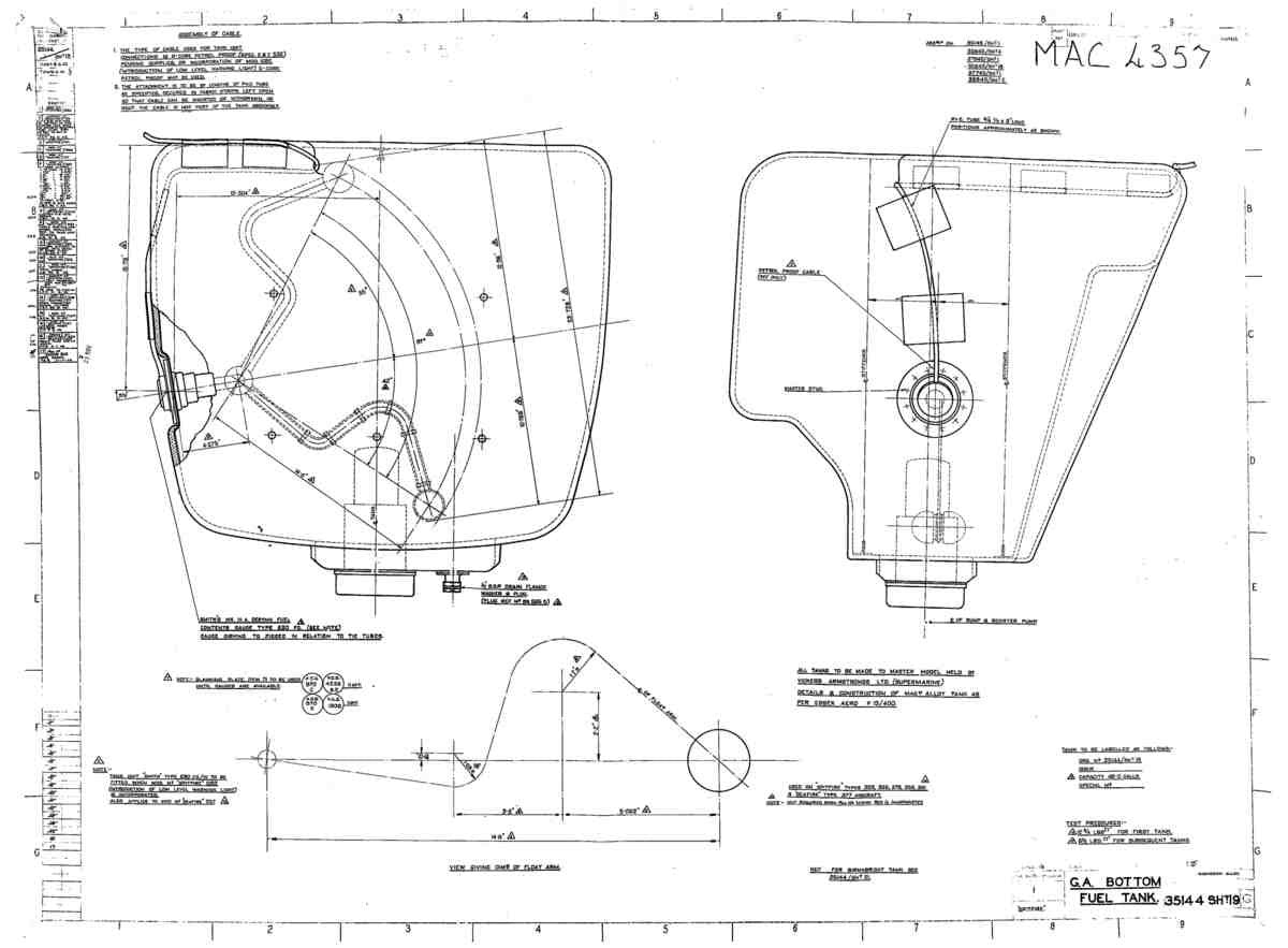 Spitfire Mk VII Type 351 Blueprints 35144 19 C GA Bottom Fuel Tank A4 Photo Print
