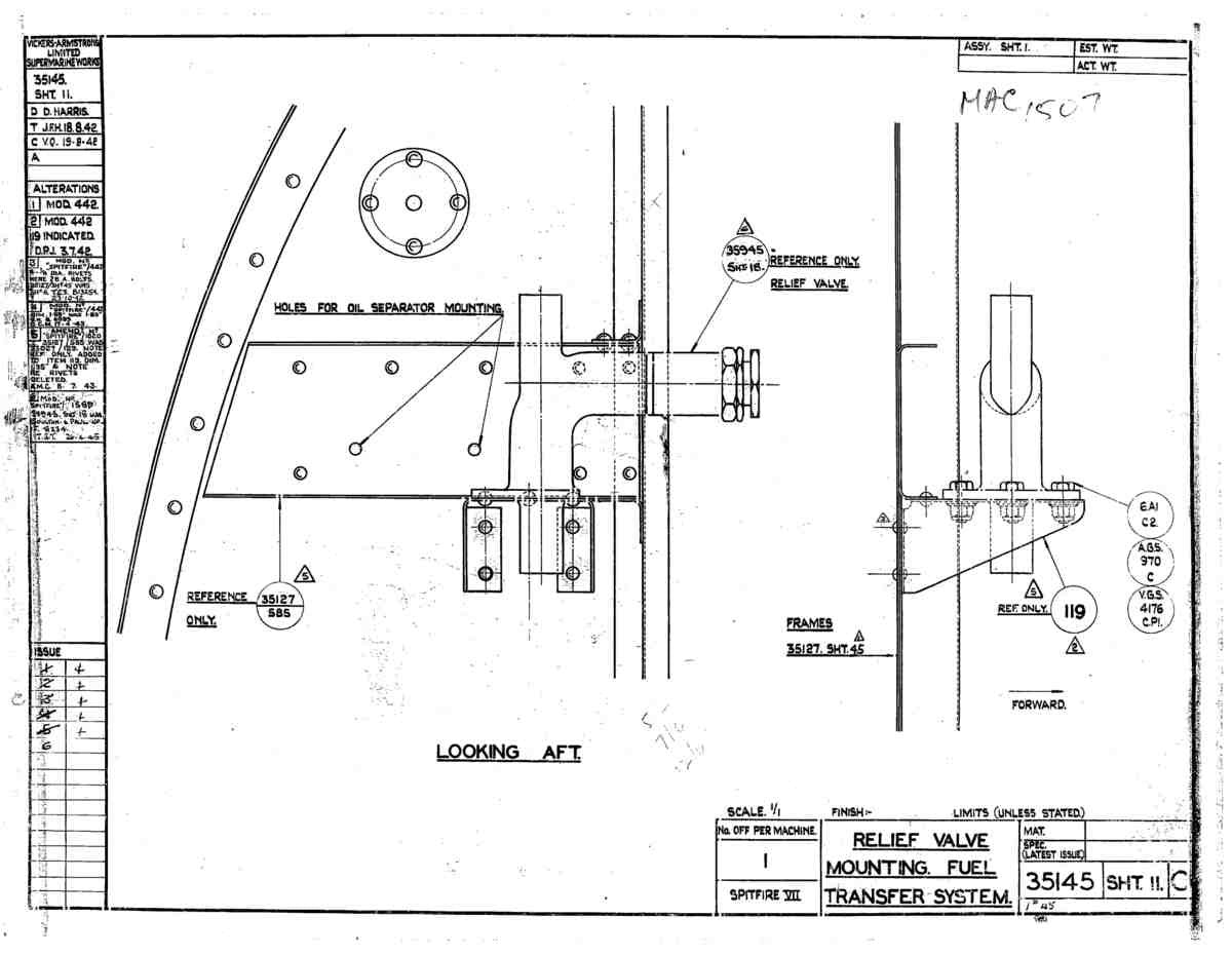 Spitfire Mk VII Type 351 Blueprints 35145 11 C Relief Valve mounting Fuel Transfer System A4 Photo Print