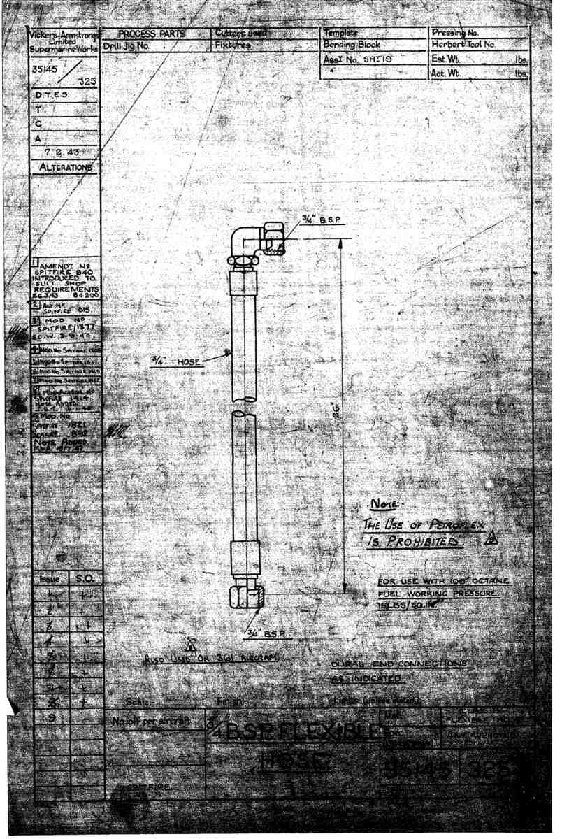 Spitfire Mk VII Type 351 Blueprints 35145 325  BSP flexible hose A4 Photo Print