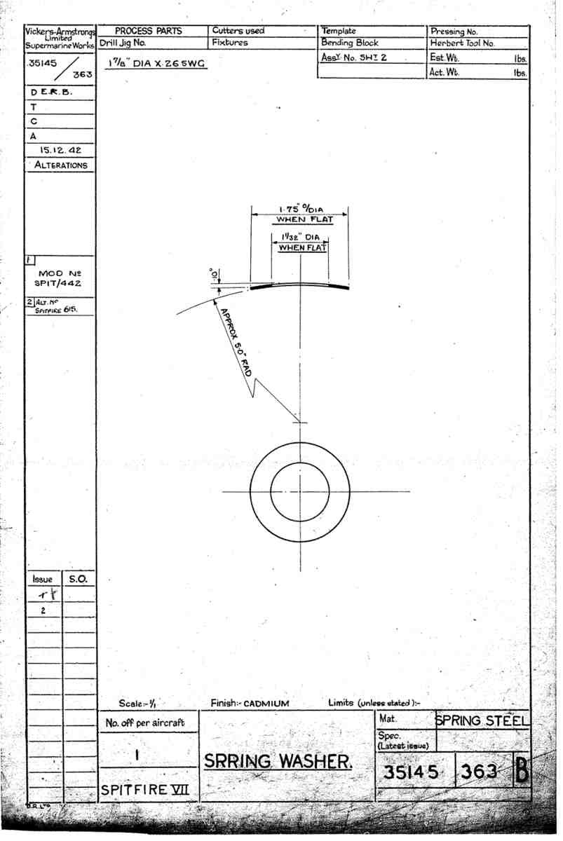 Spitfire Mk VII Type 351 Blueprints 35145 363 B Spring Washer A4 Photo Print