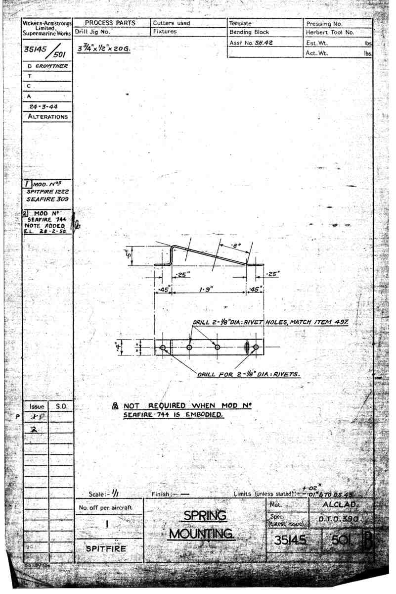 Spitfire Mk VII Type 351 Blueprints 35145 501 B Spring Mounting A4 Photo Print