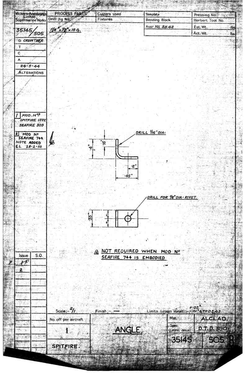 Spitfire Mk VII Type 351 Blueprints 35145 505 B Angle A4 Photo Print