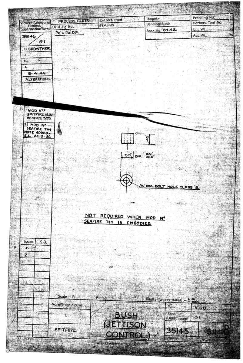Spitfire Mk VII Type 351 Blueprints 35145 511 B Bush jettison control A4 Photo Print