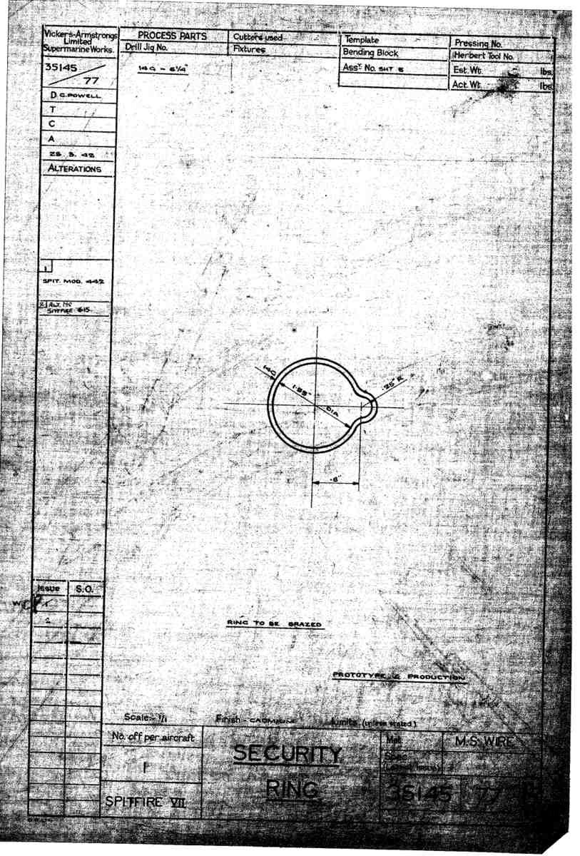 Spitfire Mk VII Type 351 Blueprints 35145 77 B Securit Ring A4 Photo Print
