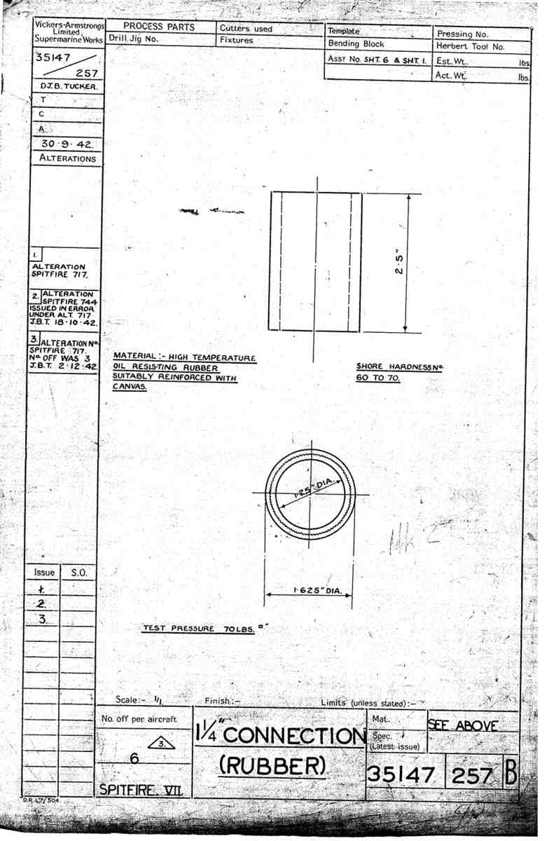Spitfire Mk VII Type 351 Blueprints 35147 257 B Connection rubber A4 Photo Print