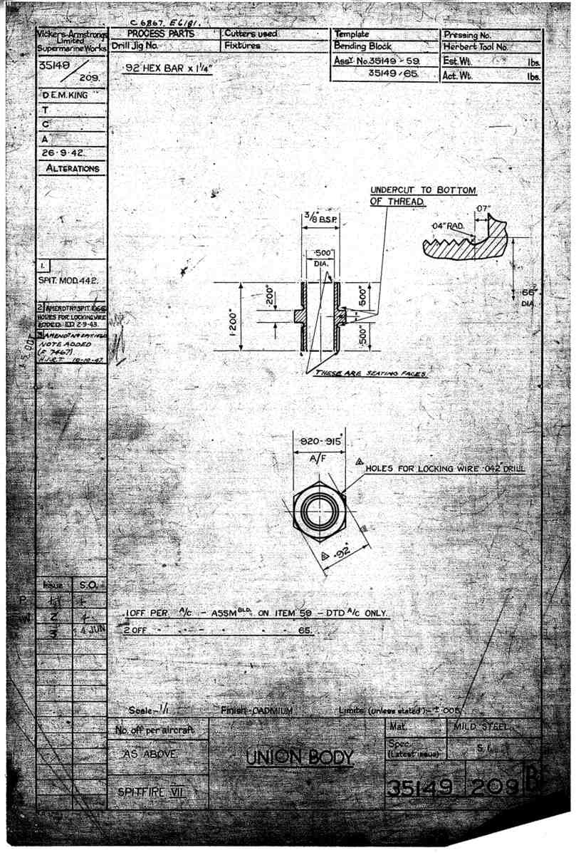 Spitfire Mk VII Type 351 Blueprints 35149 209 B Union body A4 Photo Print