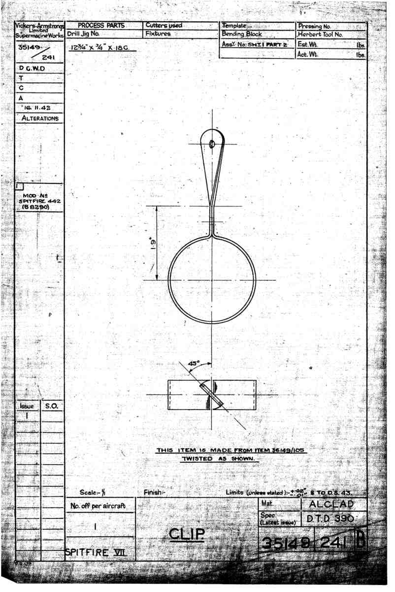 Spitfire Mk VII Type 351 Blueprints 35149 241 B Clip A4 Photo Print