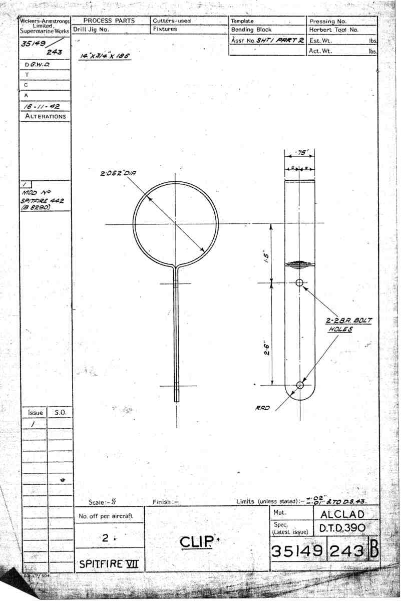 Spitfire Mk VII Type 351 Blueprints 35149 243 B Clip A4 Photo Print