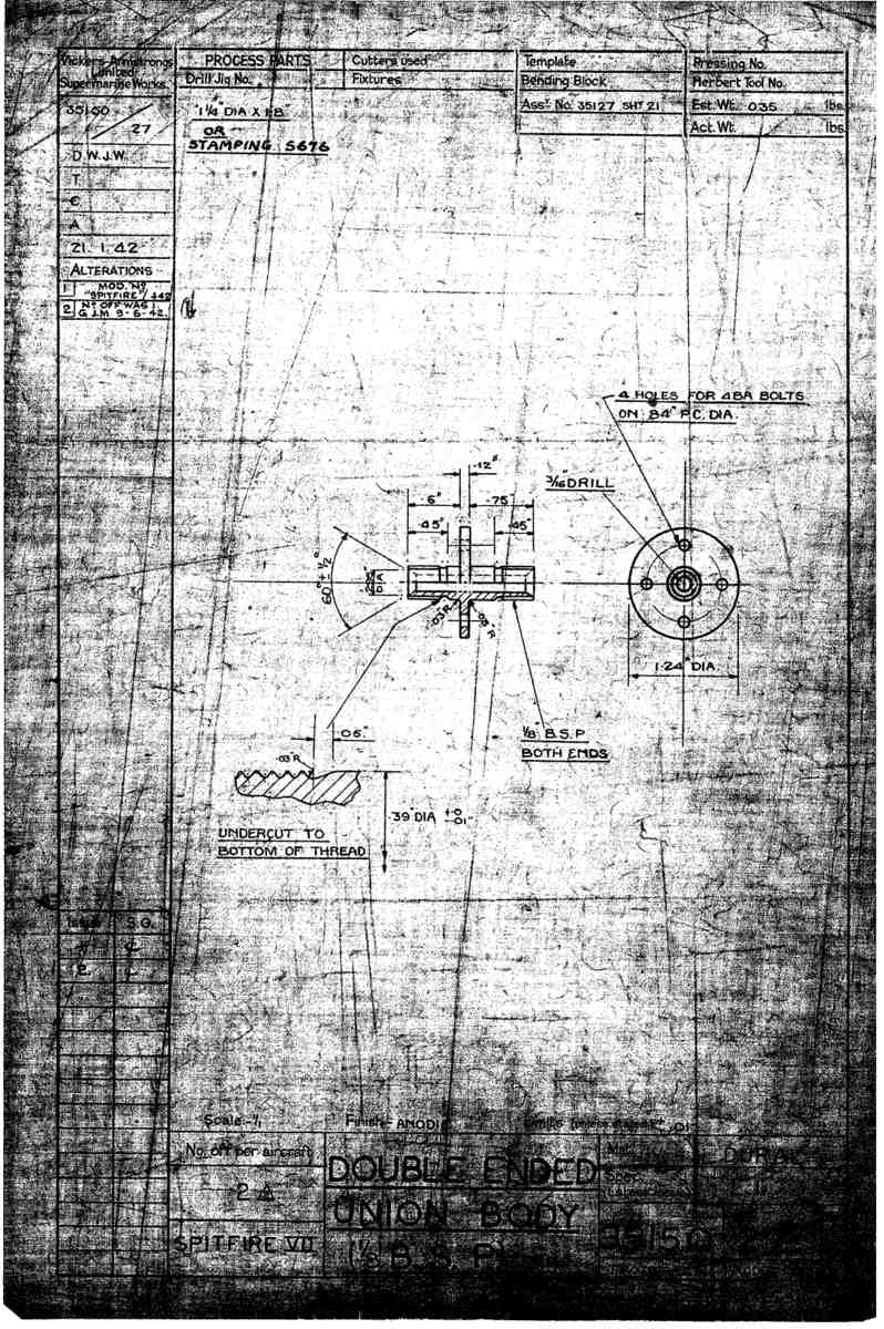 Spitfire Mk VII Type 351 Blueprints 35150 27 B Double ended union body A4 Photo Print